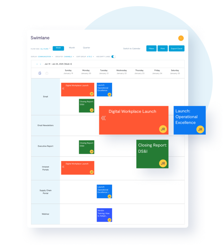 ICPlan Internal Communications Software features Swimlanes